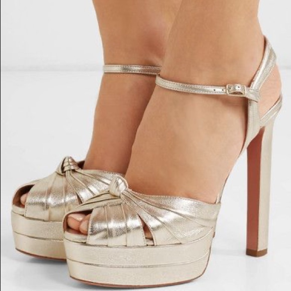 AQUAZZURA Evita platform heels silver size 41 Eur / US 11